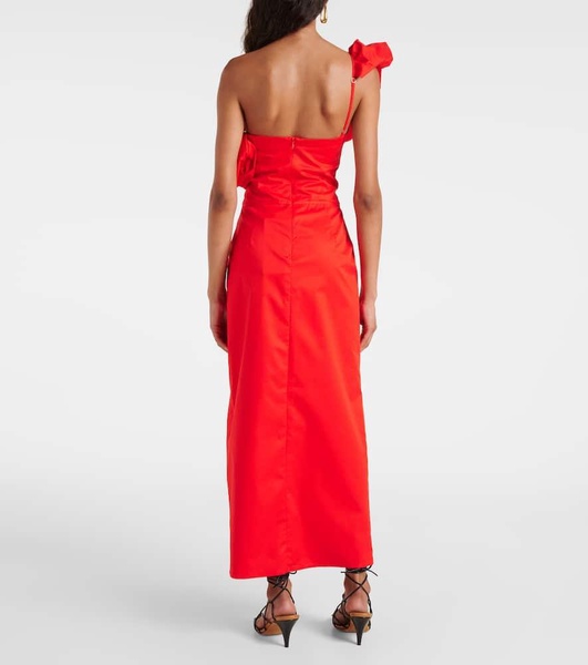 Ruffled one-shoulder poplin gown