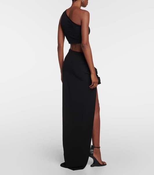 High-rise asymmetric maxi skirt