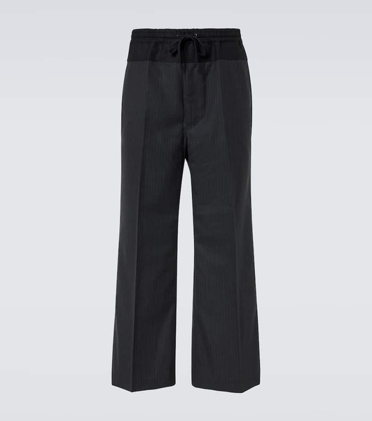 Pinstripe wool twill wide-leg pants