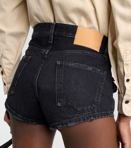 Embroidered denim shorts