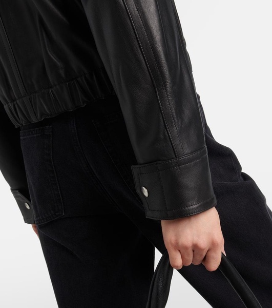 Cropped leather bomber jacket