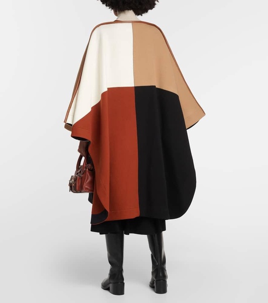 Colorblocked wool-blend cape