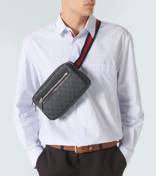 Web Stripe GG Canvas leather-trimmed belt bag