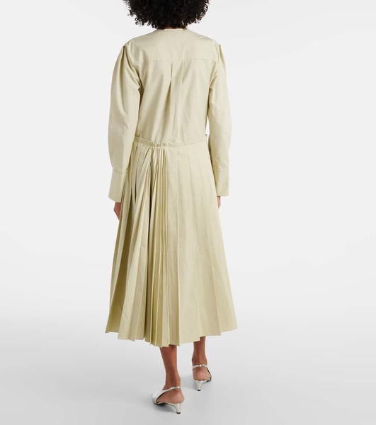 Pleated cotton poplin midi dress