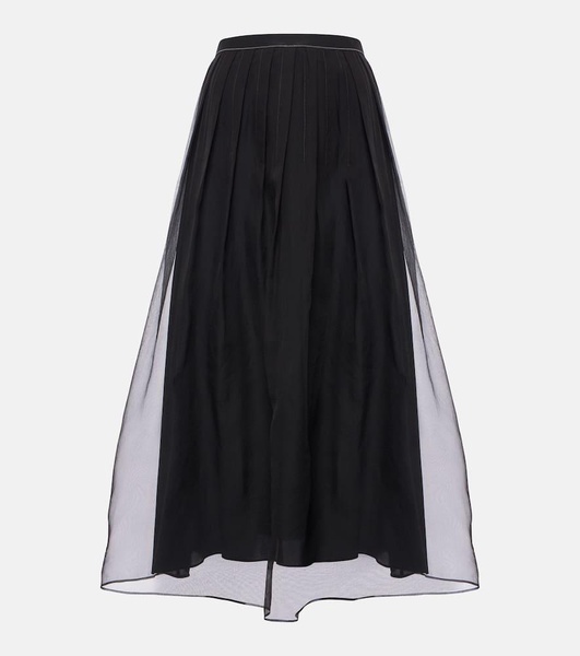 Pleated silk organza midi skirt