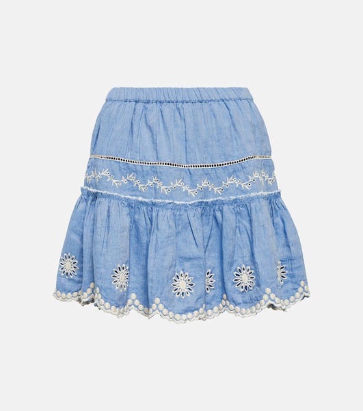 Cava embroidered cotton and linen miniskirt