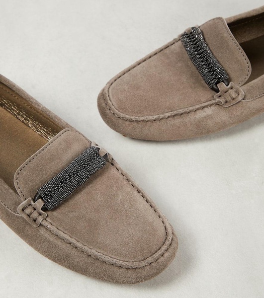 Monili-embellished suede loafers