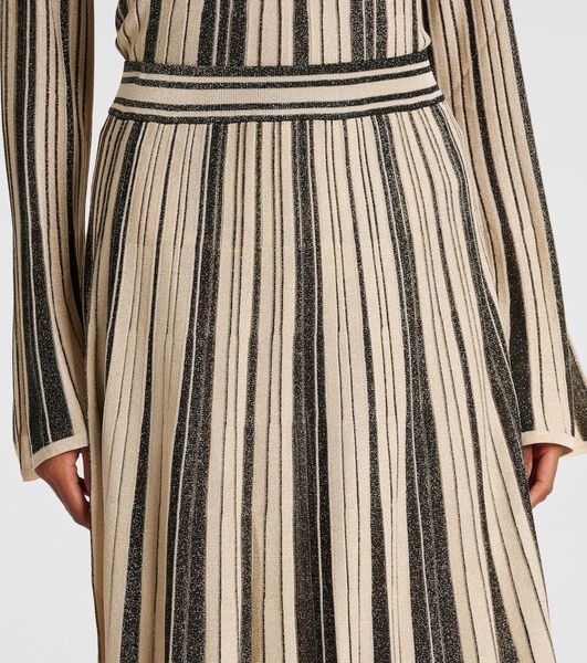 Pleated striped midi skirt