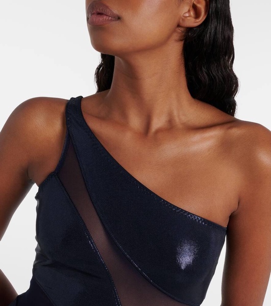 Snake paneled one-shoulder swimsuit