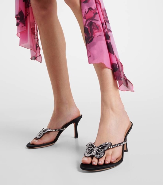 Butterfly 75 embellished satin mules