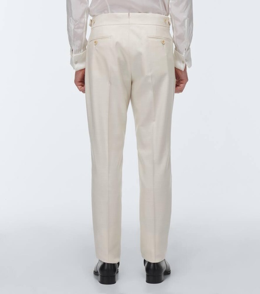 Mid-rise slim silk and wool pants