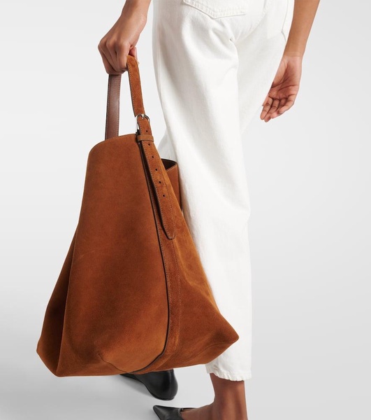 Belted suede tote bag