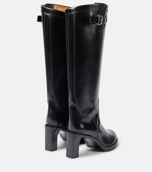 Polished leather knee-high boots