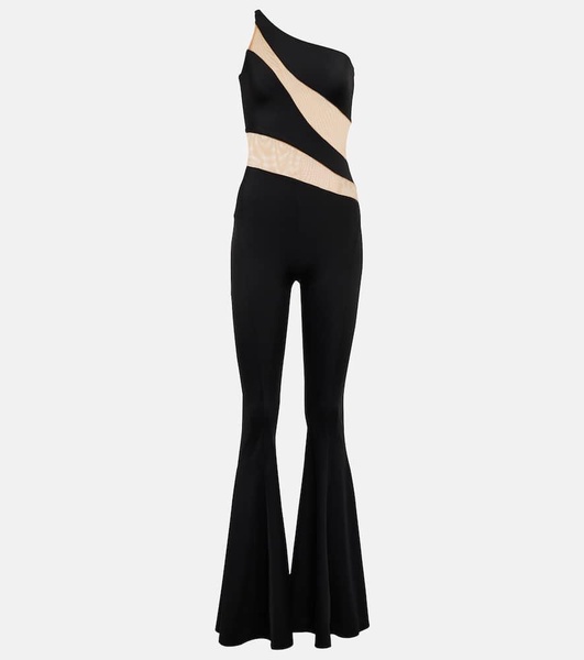 Snake paneled mesh fishtail jumpsuit