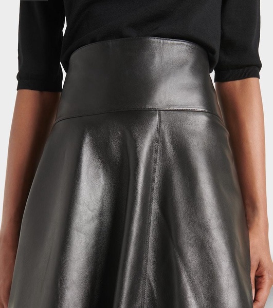 Asymmetric leather midi skirt