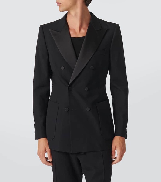 Double-breasted wool-blend tuxedo jacket 