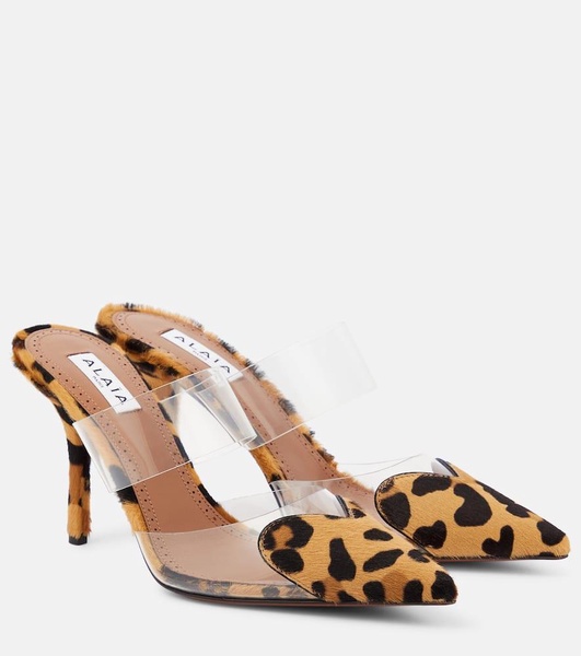 The Heart Leopard-Print Calf Hair and Pu Mules