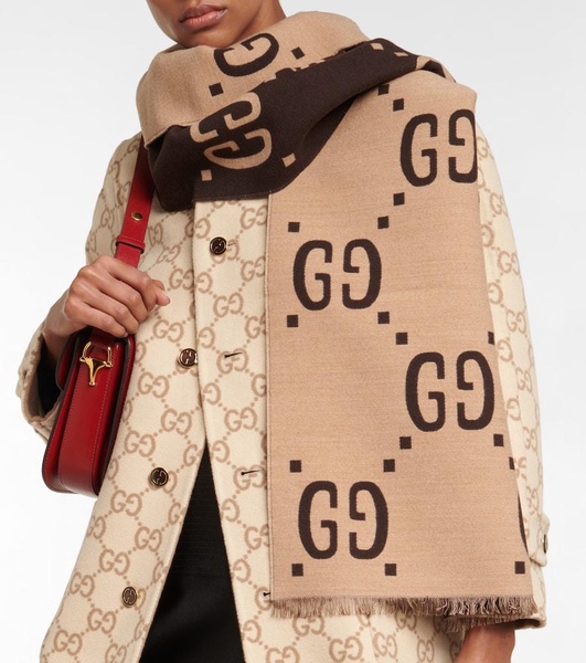 GG jacquard wool and silk scarf