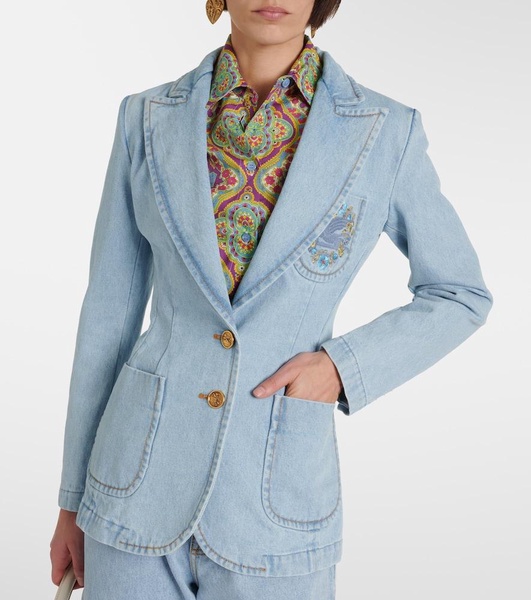 Embroidered denim blazer