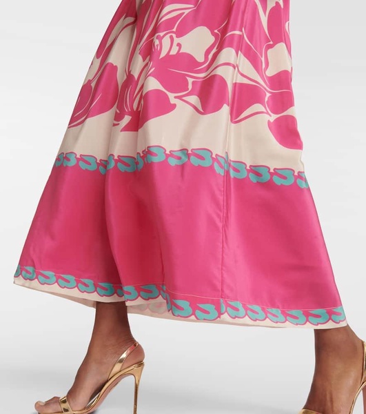 Puff-sleeve silk maxi dress