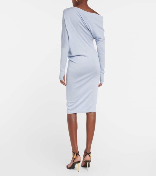 One-shoulder cashmere and silk midi dress