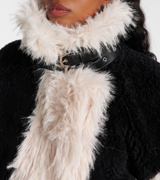 Oversized faux fur-trimmed wool jacket