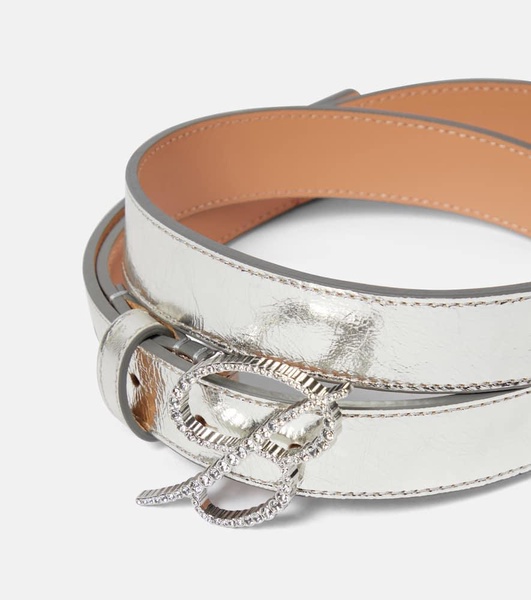 Embellished metallic leather belt