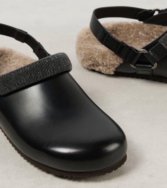 Monili shearling-lined leather clogs