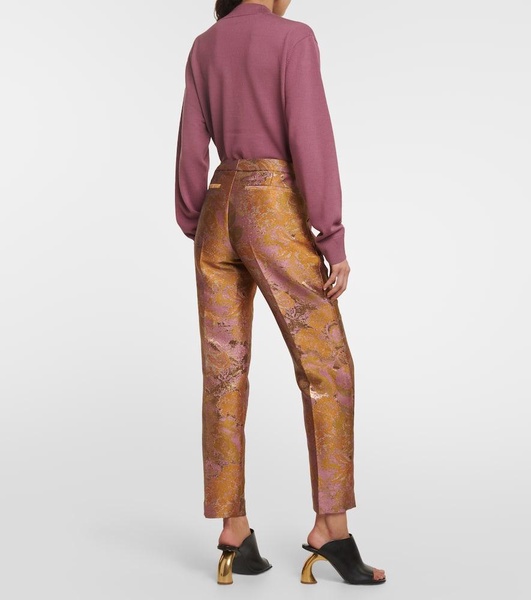 Printed metallic mid-rise straight pants 