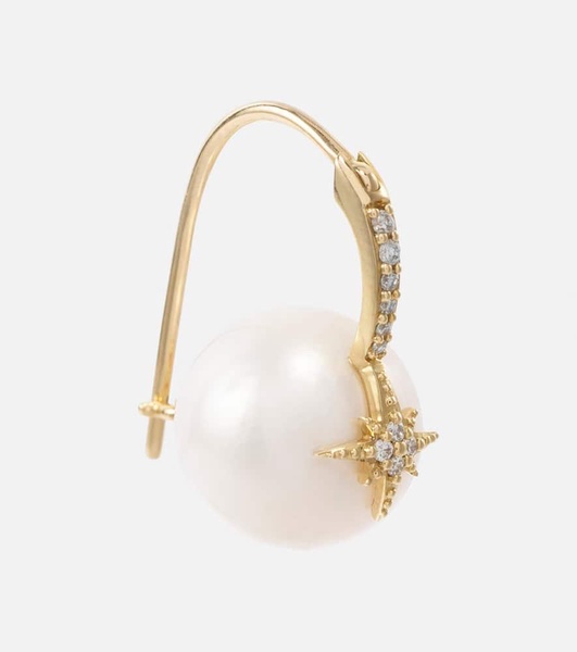 Starburst 14kt gold earrings with diamonds and pearls