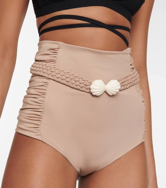 High-rise belted bikini bottoms