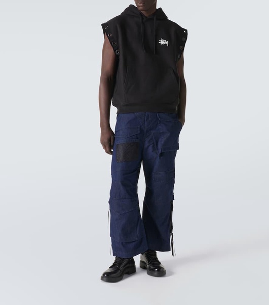 Deconstructed denim cargo pants