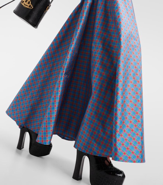 Checked ruffled silk-blend maxi skirt