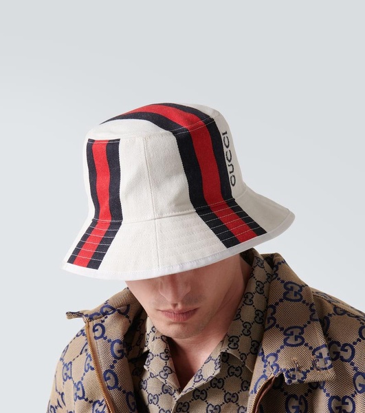 Logo-Embroidered Striped Cotton-Canvas Bucket Hat