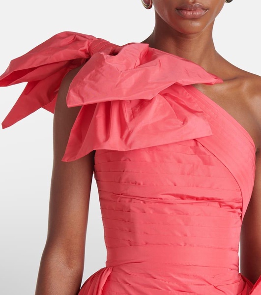 Bow-detail draped pleated taffeta minidress