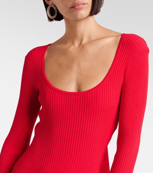 Open-back ribbed-knit gown