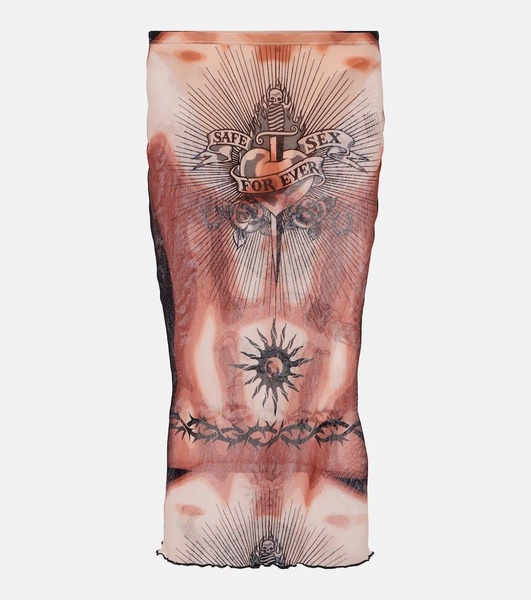 Tattoo Collection mesh midi skirt