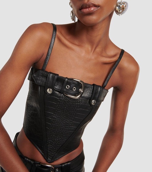 Croc-effect leather bustier