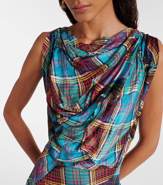 Fond plaid draped minidress