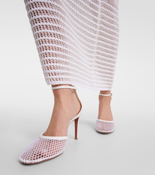 Leather-trimmed mesh pumps