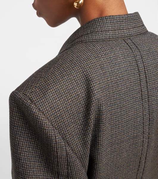 Brown Double-Breasted Houndstooth Blazer