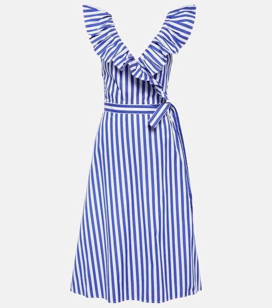 striped ruffled-trim cotton dress