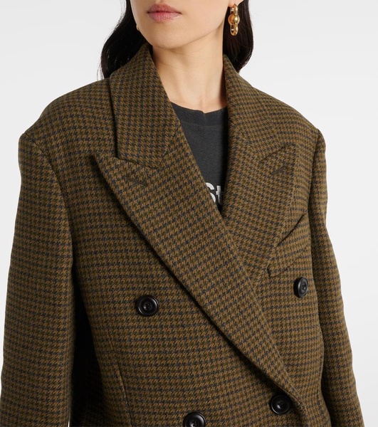 Checked double-breasted wool-blend coat