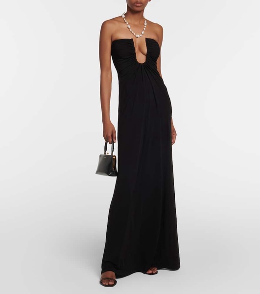 Ruched strapless maxi dress