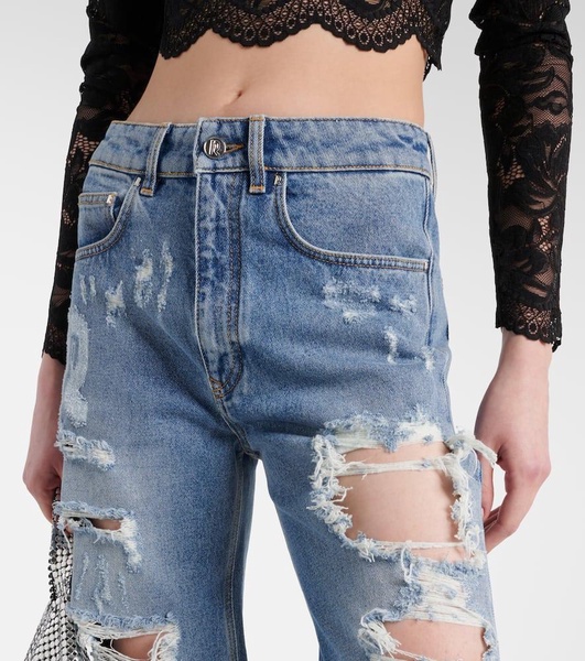 Distressed high-rise wide-leg jeans