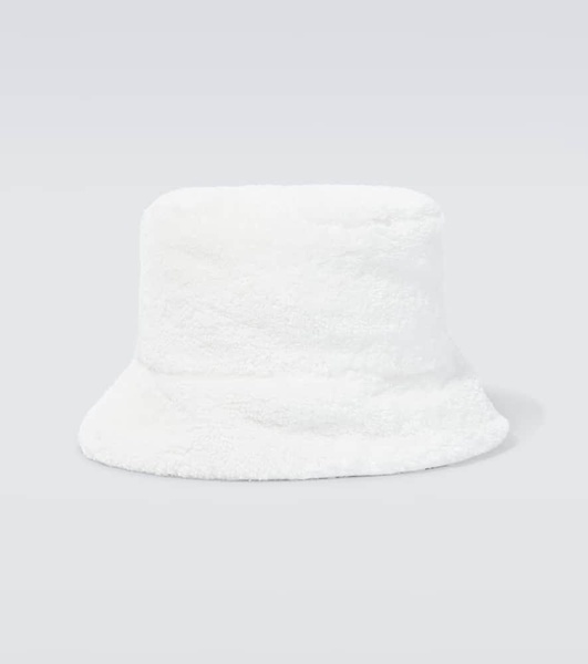 Embroidered faux fur bucket hat