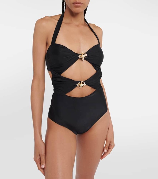 Embellished halterneck swimsuit