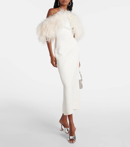 Bridal feather-trimmed midi dress