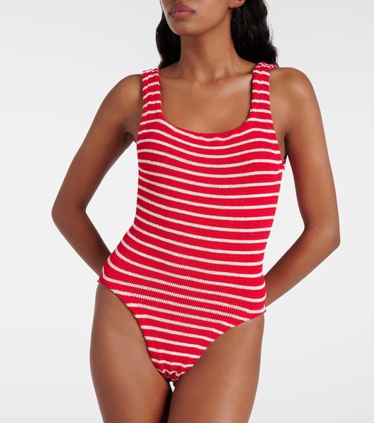 Square Neck striped swimsuit