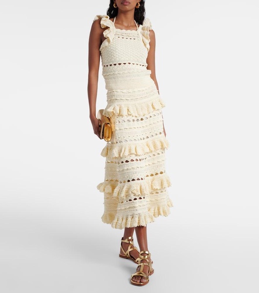 Waverly ruffled crochet cotton midi skirt